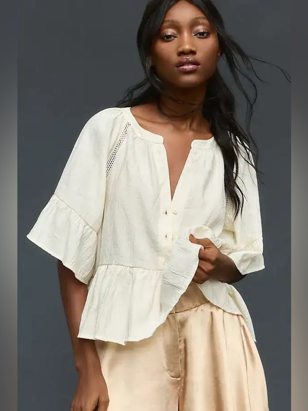 By Anthropologie Short Sleeve Peplum Swing Top
